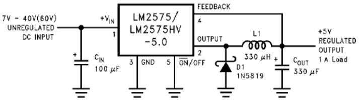 应用电路图 - Texas Instruments LM2575x可调节稳压器